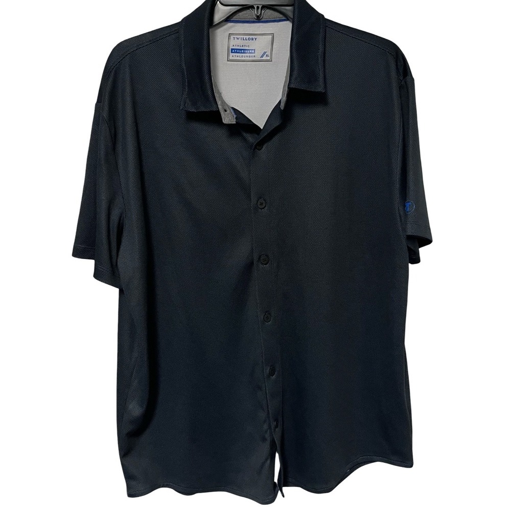 Twillory Athleisure Shirt Mens XL Performance Short Sleeve Button Down Navy Blue